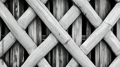 Close-up view of a latticework of crossed bamboo