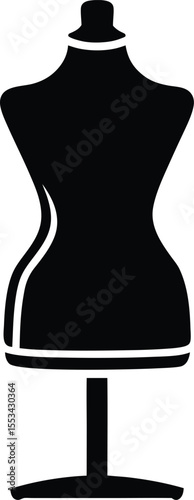 A black silhouette of a classic female mannequin stands elegantly with transparent background