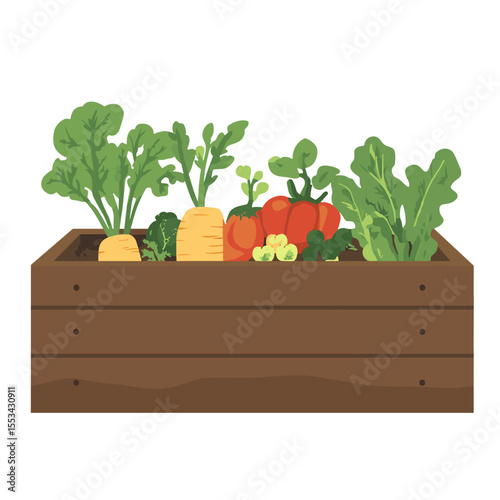 vector drawing vegetables in the garden grow on a white background .Generative AI