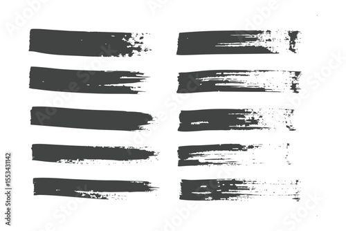 Dark Gray Paint Brush Strokes: Collection of eight dark gray paint brush strokes, isolated on white background, perfect for design projects needing a textured, hand-painted look.