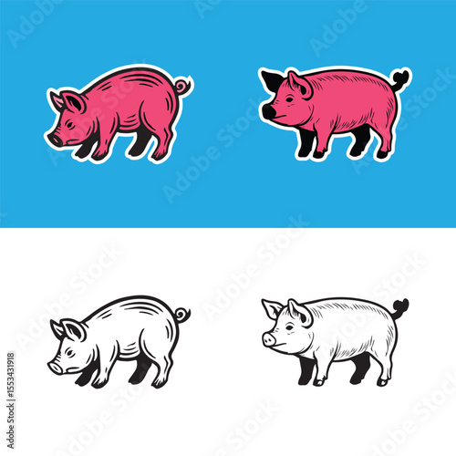 Pig vector illustration collection. Suitable for logos, outdoor designs, stickers and t-shirt designs.