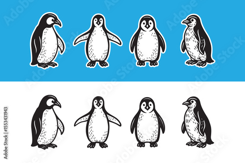 penguin vector illustration collection. Suitable for logos, outdoor designs, stickers and t-shirt designs.