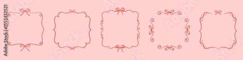 Set of cute hand drawn decorative frames with bows and swirls. Perfect for girly designs, scrapbooking, invitations, and romantic stationery.