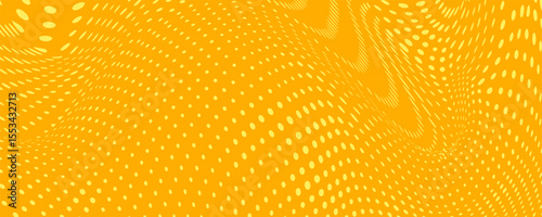 Yellow halftone pattern. Retro comic gradient background. Bright orange pixelated dotted texture overlay. Cartoon pop art faded gradient pattern. Vector backdrop for poster, banner, advertisement