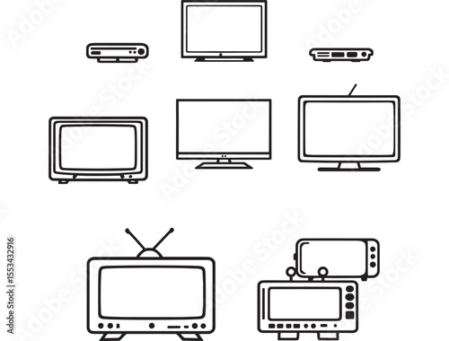 Simple Television Icon Line Drawing