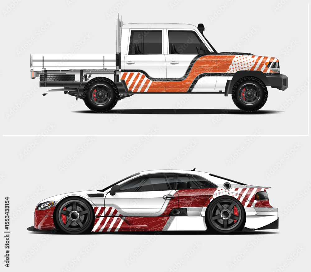 Naklejka premium Custom Car and Truck Wrap Designs Two vehicles