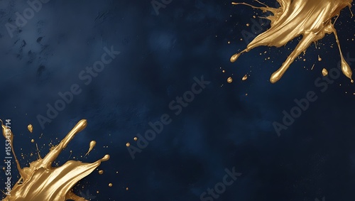 Gold Paint Splatters on Dark Navy Blue Textured Background