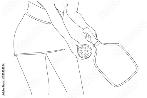 Hands of female athlete playing pickleball close-up with a racket and  ball in her hands, ready to serve the ball. Isolated on white background