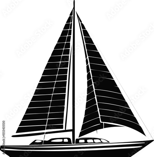 Sailing Vessel in Silhouette: A majestic sailing vessel with elegant sails, gliding gracefully, captured in a minimalist monochromatic style, offering a tranquil scene of open waters.