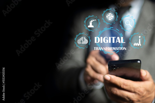 Digital transformation and digitalization technology. optimization and automation operations, customer service management, internet cloud computing. IoT, internet of things.