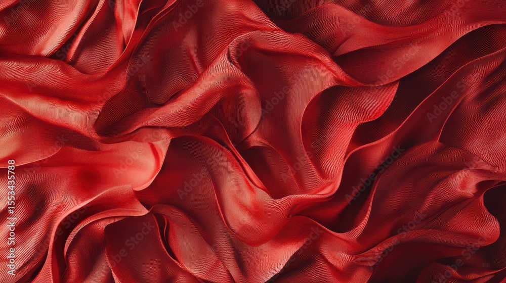Obraz premium Abstract red fabric texture with soft folds and waves, creating a luxurious and elegant background.