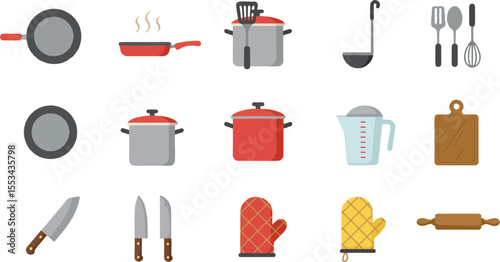 Kitchen Tools Vector Icon Set – Flat Design Cooking Utensils Collection