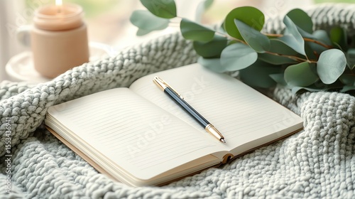 Cozy scene with an open notebook and pen.