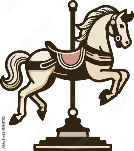 Elegant Vintage Carousel Horse Illustration, Classic Merry-Go-Round Design