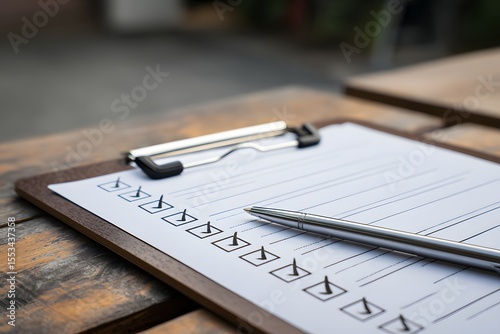 Checklist on Clipboard with Pen.