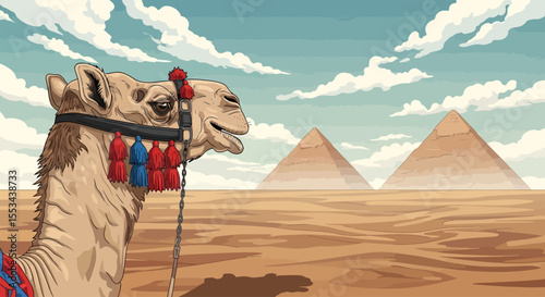 vector illustration of a camel in the desert background