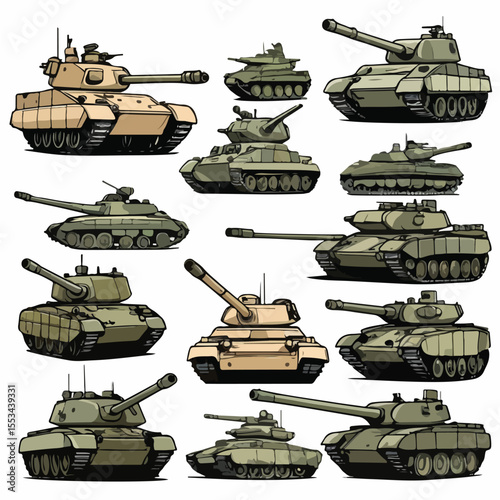 Flat Cartoon Tank Vector Set