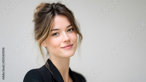 Confident Young Businesswoman with Professional Smile and Serious Eyes