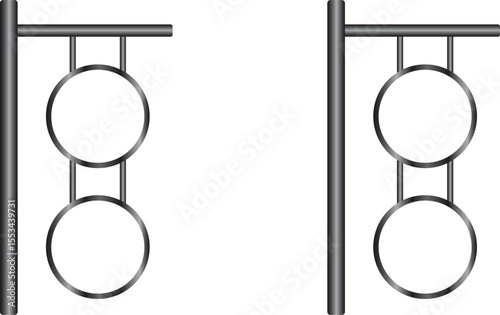 Two hanging circular blank metal signs