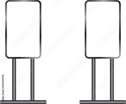 Two blank rectangular signs stand on metal bases