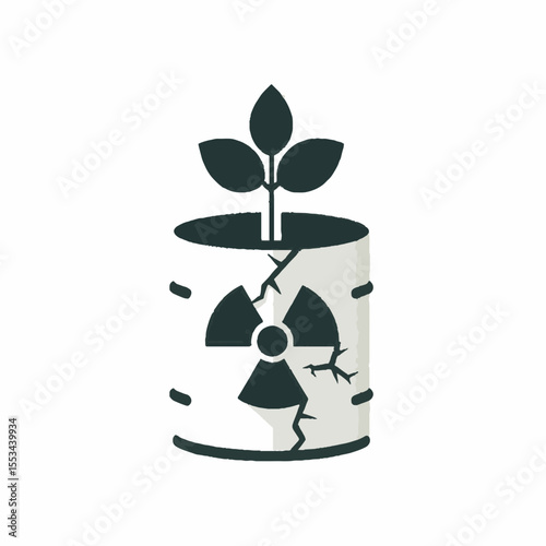 Plant Growing from Cracked Radioactive Container with Environmental Healing
