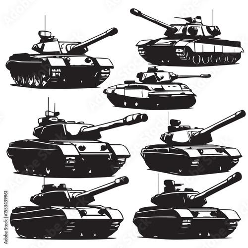 set of silhouette military tanks 