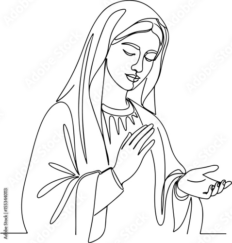 Elegant Continuous Line Drawing of a Muslim Woman in Prayer – Minimalist Spiritual Art
