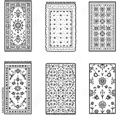  Vintage rug pattern in classic oriental line drawing