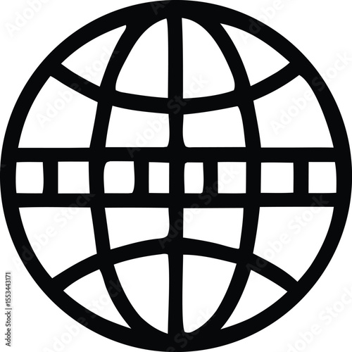 Stylized black and white globe icon with horizontal lines and segmented equator representing global connectivity and network infrastructure