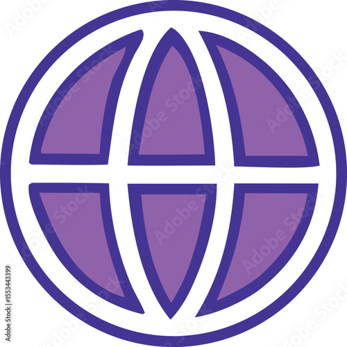 Abstract globe icon with purple segments and blue outline representing global connectivity and international networks