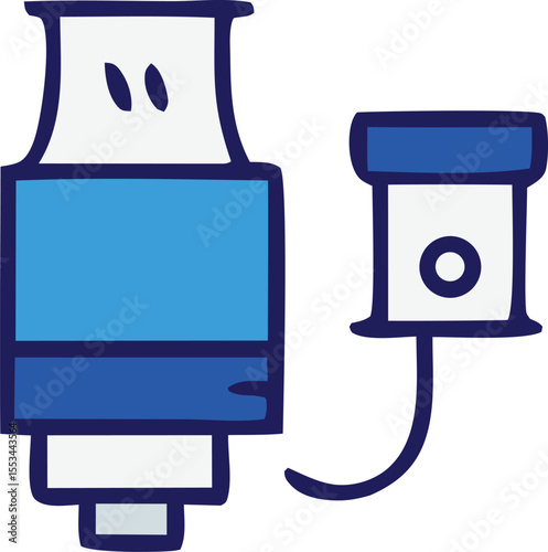 Stylized cartoon depiction of a usb flash drive and a connected usb port rendered in bold blue and white