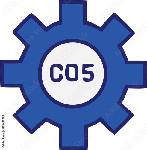 A stylized blue gear with a white circle in the center displaying the letters cos in dark blue