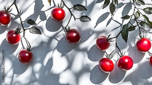 Bright harsh light illuminating oxidized wall streaked with red tomato smudges and deep shadow contrasts