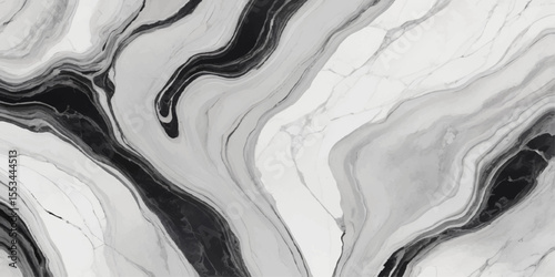 Abstract black and white marble texture with flowing lines isolated on white background
