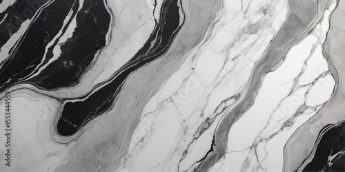 Abstract black and white marble texture with flowing veins isolated on white background