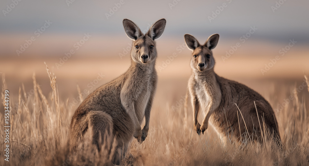 Fototapeta premium Kangaroos in the Australian outback, posing for the camera. 