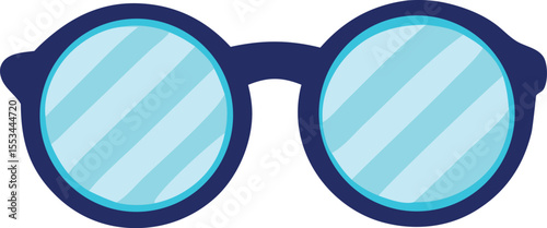 Stylish round eyeglasses with dark blue frames and light blue gradient lenses featuring subtle diagonal stripes on a white background