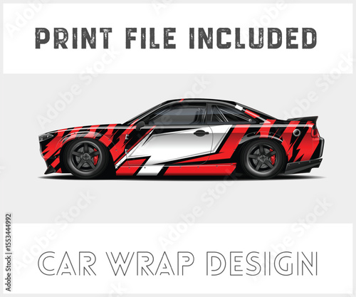 Red and Black Car Wrap Design with Print File Included