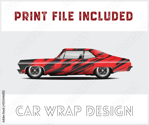 Red and Black Car Wrap Design Print File Included