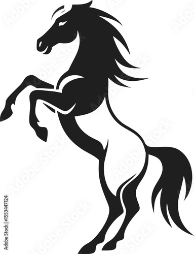 Majestic Bold Powerful Rearing Horse Silhouette Vector Graphic Art Design