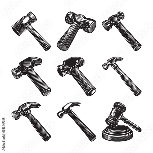  silhouette of blacksmith hammer bundle on the white background