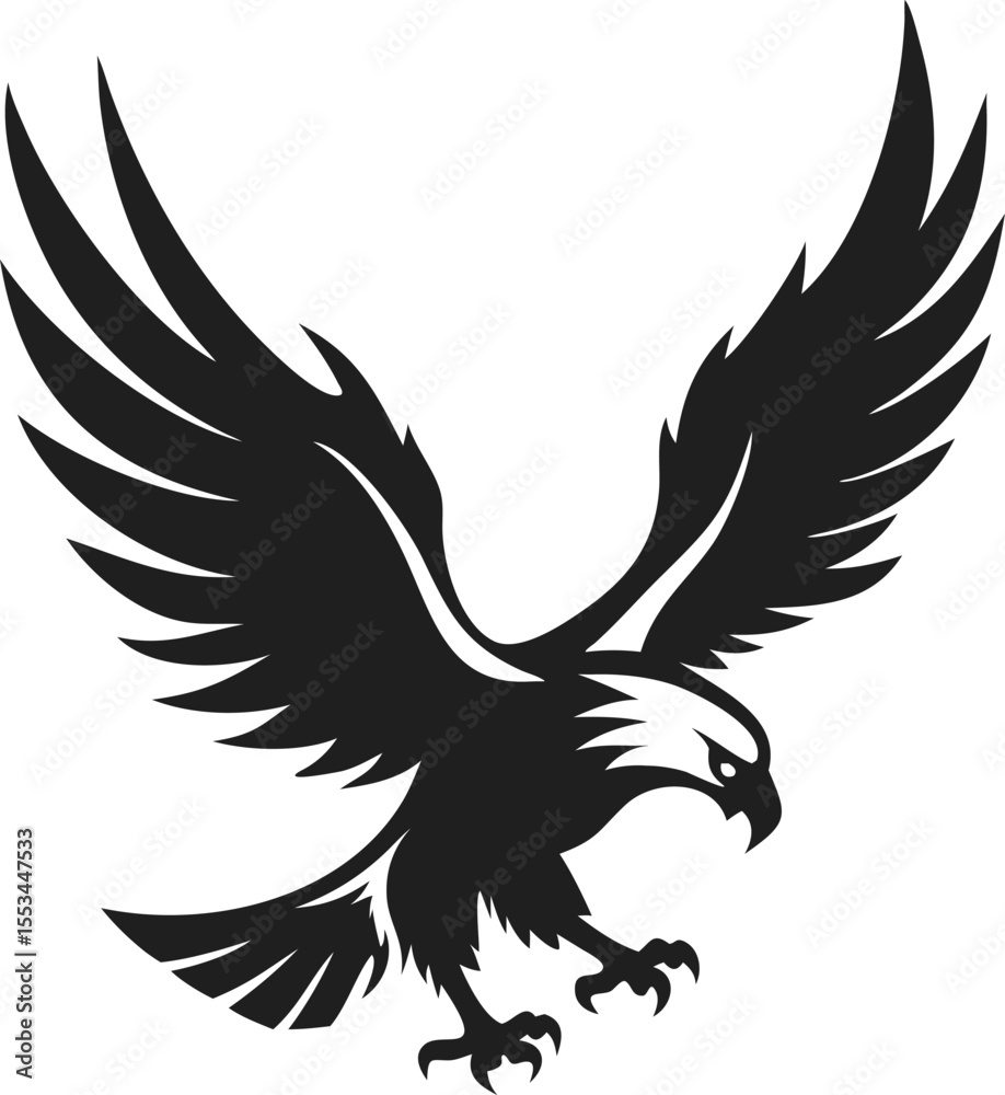 Obraz premium Majestic Eagle Silhouette Vector Art Graceful Wildlife Landing Wings Down