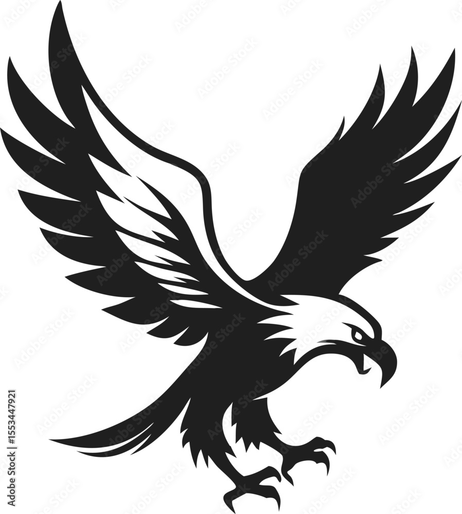 Fototapeta premium Majestic Eagle Silhouette Vector Illustration Eagle Landing With Wings Down