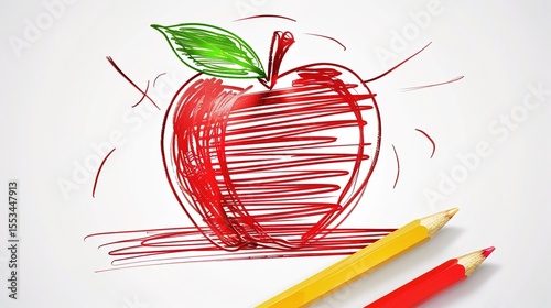 Red Education Apple Symbol on Stacked Books with Graduation Cap and Pencil, Minimalist Knowledge Icon on Chalkboard Background for Academic Branding and Teacher Appreciation