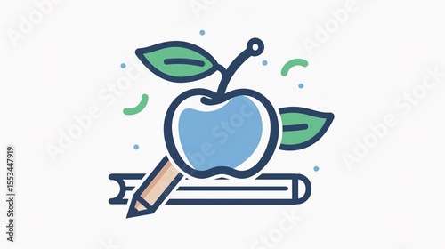 Red Education Apple Symbol on Stacked Books with Graduation Cap and Pencil, Minimalist Knowledge Icon on Chalkboard Background for Academic Branding and Teacher Appreciation