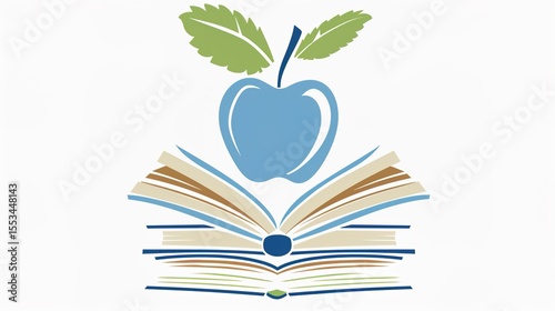 Red Education Apple Symbol on Stacked Books with Graduation Cap and Pencil, Minimalist Knowledge Icon on Chalkboard Background for Academic Branding and Teacher Appreciation