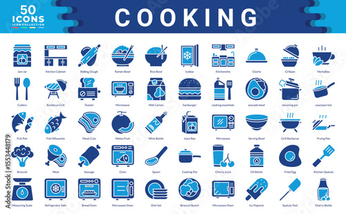 Cooking icons collection. Simple color fill vector illustrations.