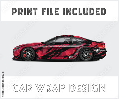 Red and Black Car Wrap Design Print File Included