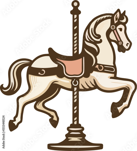 Vintage Carousel Horse Illustration, Classic Merry-Go-Round Design