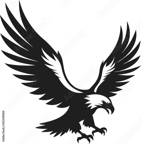 Powerful Eagle Silhouette Landing Vector Illustration With Wings Down
